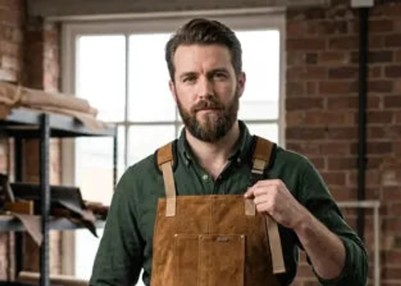 Leather apron lifestyle image in a workshop